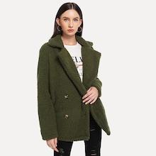 Shein Double Button Solid Teddy Coat