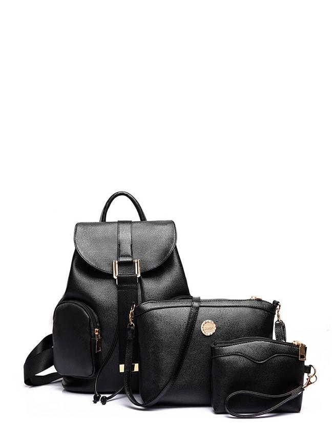 Shein Side Pockets Detail Pu Combination Bag 3pcs