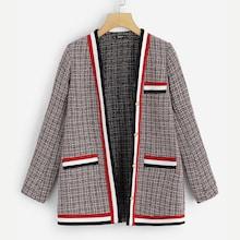 Shein Single Breasted Pocket Front Tweed Coat