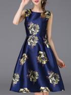 Shein Navy Flowers Print A-line Dress