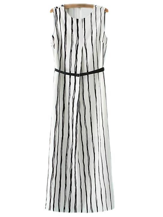 Shein Black White Vertical Stripe Maxi Dress With Belt