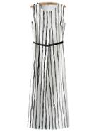 Shein Black White Vertical Stripe Maxi Dress With Belt