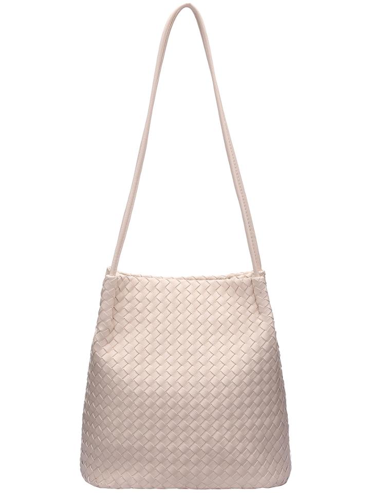 Shein Beige Zipper Weave Bucket Bag