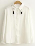 Shein White Ring Detail Blouse With Tassel