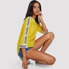 Shein Lettering Tape Detail Pinstripe Top