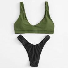 Shein Two Tone High Leg Bikini Set