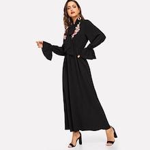 Shein Tie Neck Floral Embroidered Applique Hijab Dress