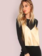 Shein Faux Leather Pu Cami Crop Top Gold