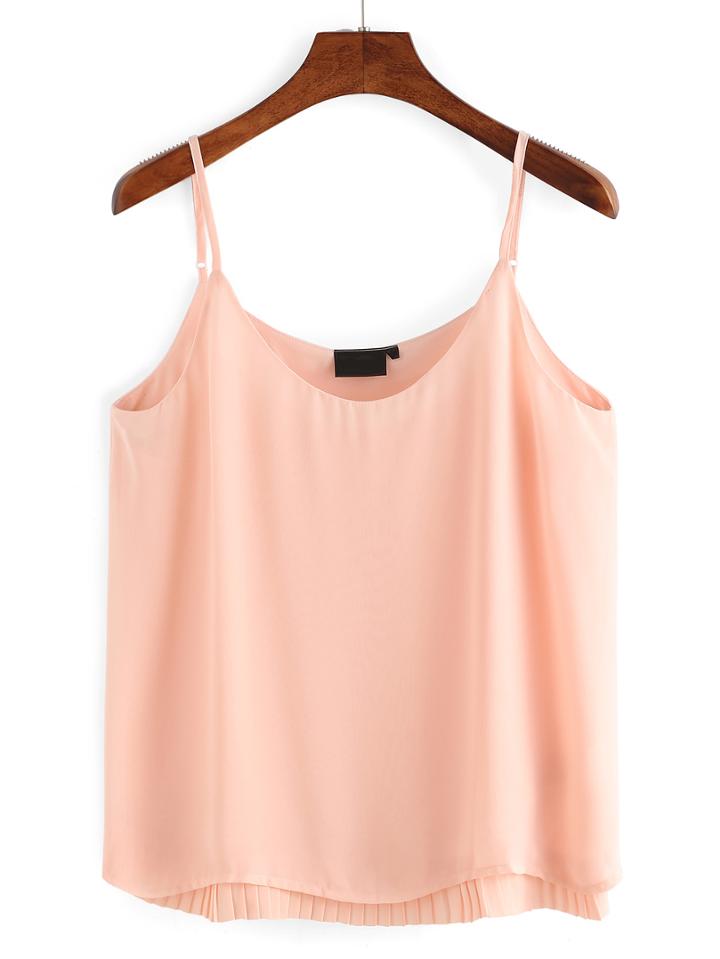 Shein Pink Spaghetti Strap Pleated Chiffon Cami Top