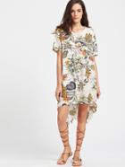 Shein Tropical Print Dip Hem Tunic Dress