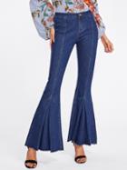 Shein Fold Pleat Raw Hem Flared Jeans