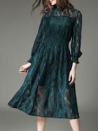 Shein Green Elastic-waist Sheer Lace Dress