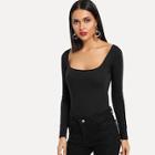 Shein Solid Square Neck Tee