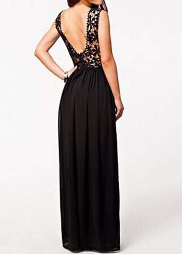 Rosewe Elegant Solid Black Open Back Sleeveless Maxi Dress