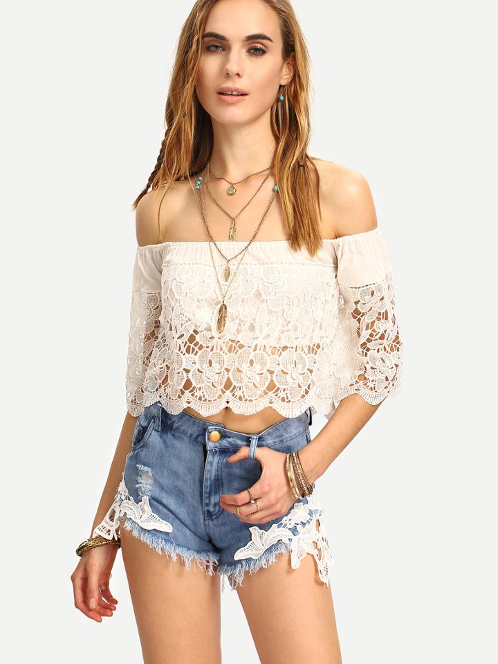 Shein Off-the-shoulder Floral Lace Crop Top