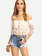 Shein Off-the-shoulder Floral Lace Crop Top