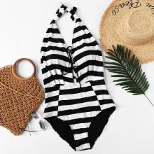 Shein Plus Lace-up Striped Swimsuit