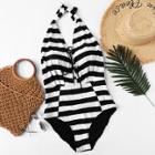 Shein Plus Lace-up Striped Swimsuit