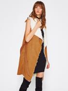 Shein Self Belted Pocket Side Faux Shearling Vest