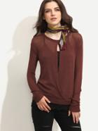Shein Coffee Split Front Long Sleeve Kintted Top