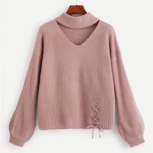 Shein Choker Neck Lace-up Detail Sweater