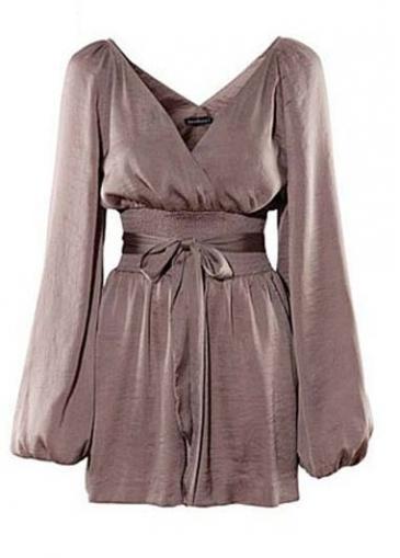 Rosewe Chic New Deep V Neck High Waist Coffee Rompers