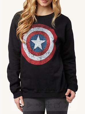 Shein Black Round Neck Shield Print Loose Sweatshirt