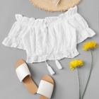 Shein Frill Trim Tie Neckline Off Shoulder Top