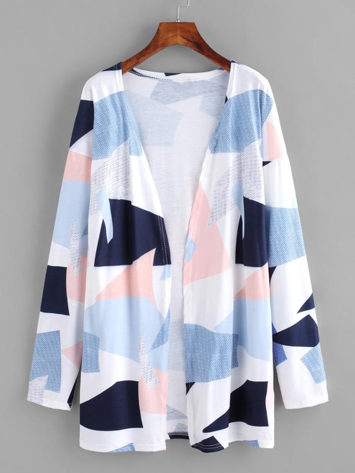 Shein Random Geo Print Open Front Cardigan