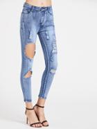 Shein Bleach Wash Cropped Distressed Jeans