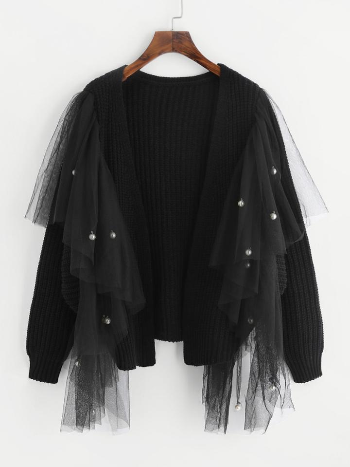 Shein Pearl Beaded Mesh Embellished Sweater