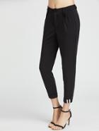 Shein Black Ribbon Tape Detail Cuffed Tapered Pants