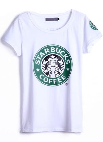 Shein White Short Sleeve Starbucks Print T-shirt