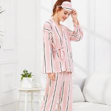 Shein Wrap Striped Pajama Set With Eye Mask