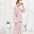Shein Wrap Striped Pajama Set With Eye Mask