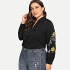 Shein Plus Embroidered V Neck Blouse