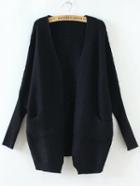 Shein Black Batwing Sleeve Lace Up Back Cardigan With Pocket