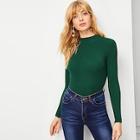 Shein Solid Stand-neck Ribbed Jumper