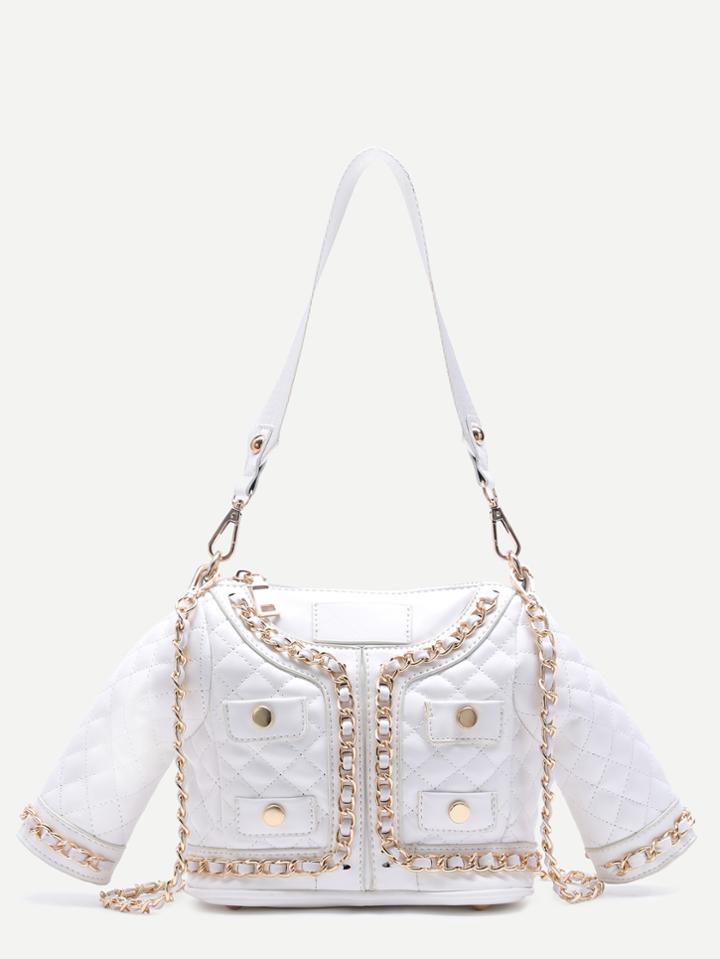 Shein White Clothes Design Quilted Pu Convertible Chain Bag