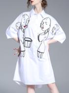 Shein White Lapel Character Embroidered Shirt Dress