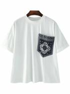 Shein White Pocket Print Short Sleeve T-shirt