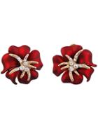 Shein White Diamond Red Flower Stud Earrings