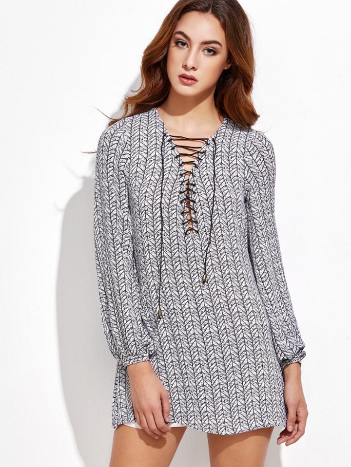 Shein Deep V Neck Lace Up Dress