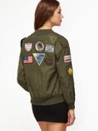 Shein Olive Green Patched Bomber Jacket With Epaulet Detail