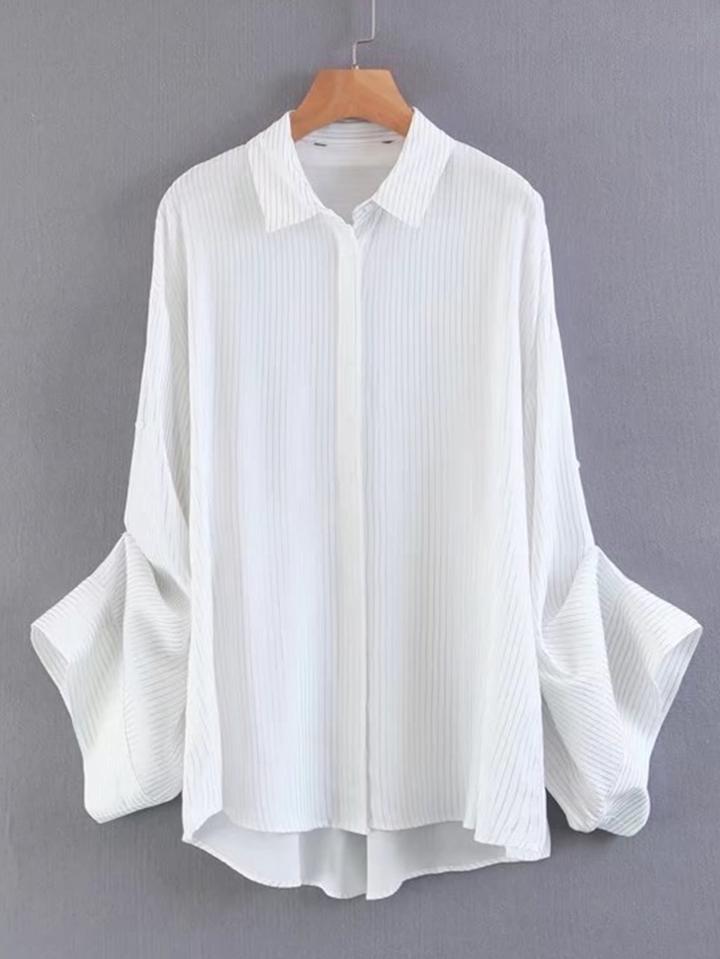 Shein Vertical Striped Kimono Sleeve Dip Hem Blouse