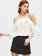Shein Cold Shoulder Exaggerated Frill Trim Top