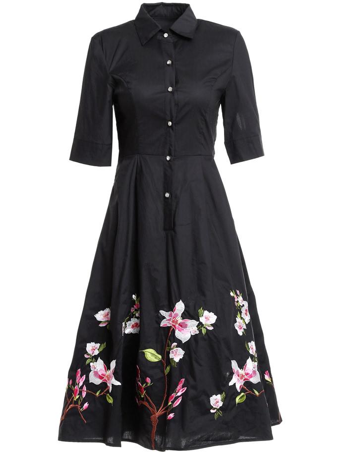 Shein Lapel Flowers Embroidered Dress