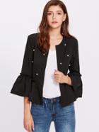 Shein Pearl Beaded Trumpet Sleeve Frilled Hem Blazer