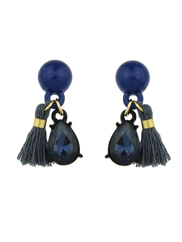 Shein Blue Color Rhinestone Thread Tassel Drop Earrings