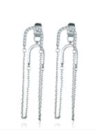 Shein Silver Rhinestone Detail Double Chain Earrings